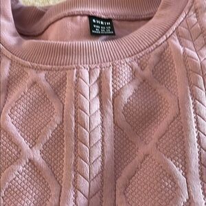 SHEIN Pink Crew Neck Sweater with Intricate Knit Patterns